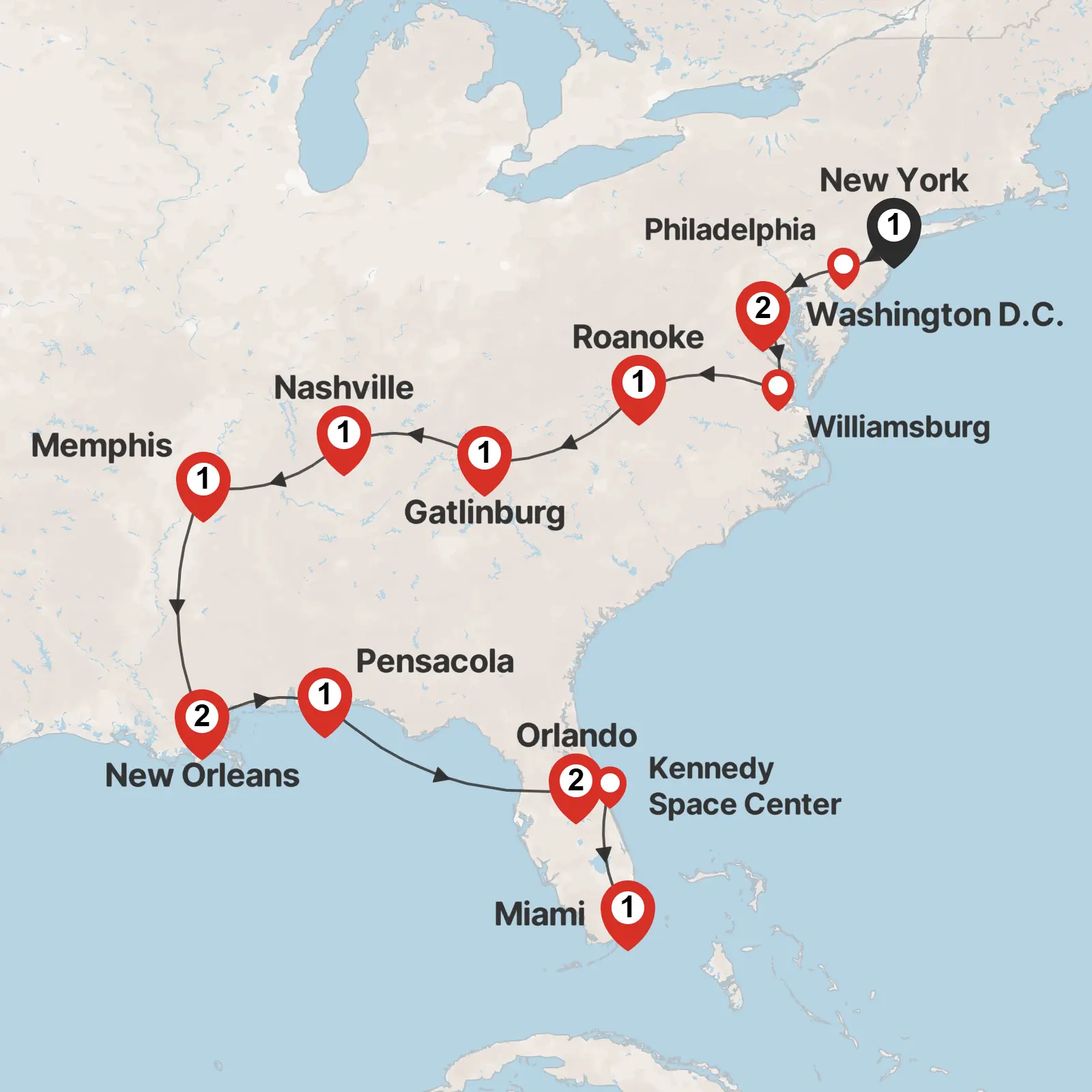 Trip map & itinerary